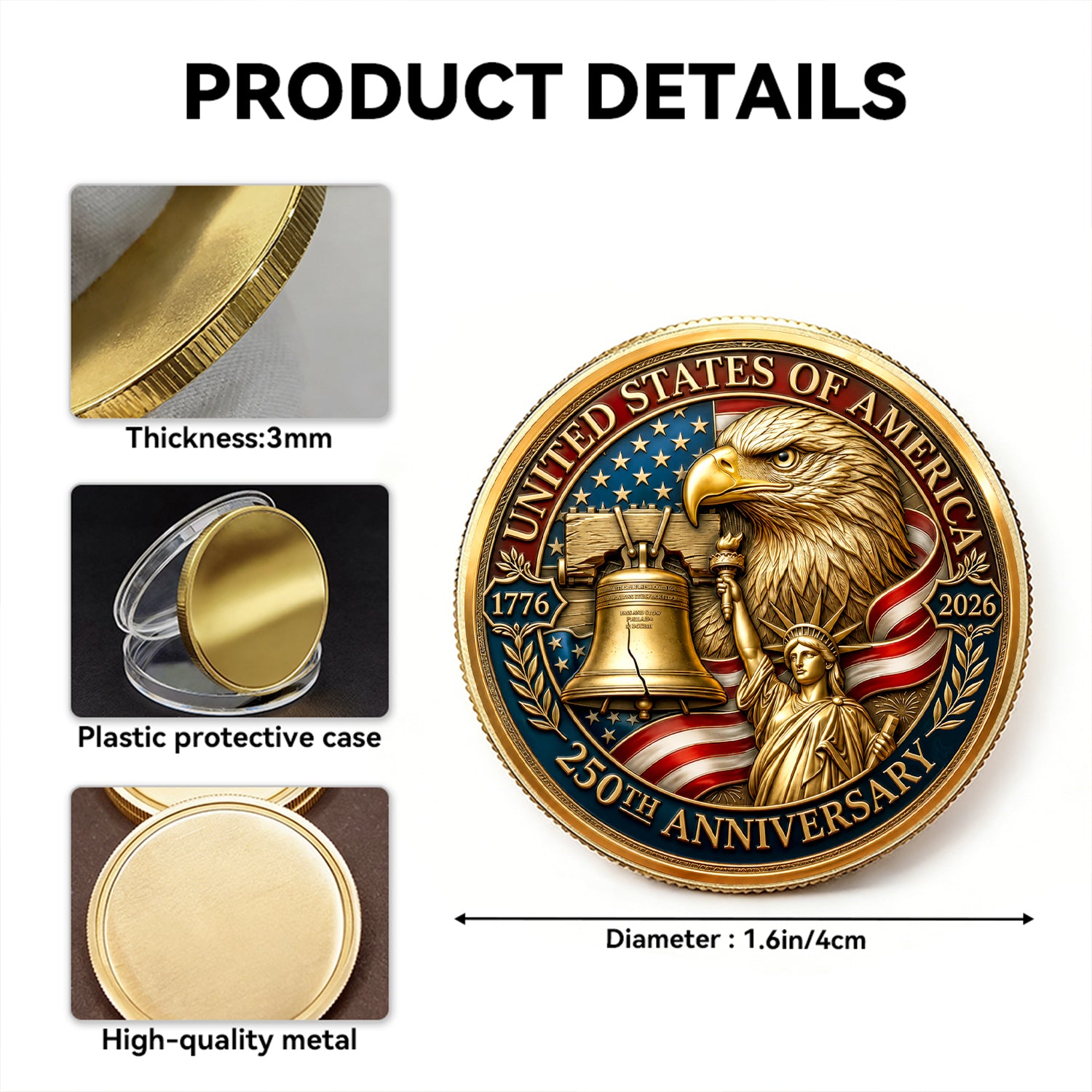 Custom USAF Rank Challenge Coin 1776-2026 Military Keepsake