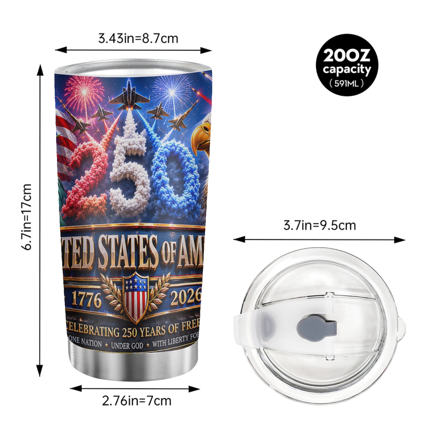America 250 Years of Freedom 20oz Tumbler Eagle Patriotic Gift