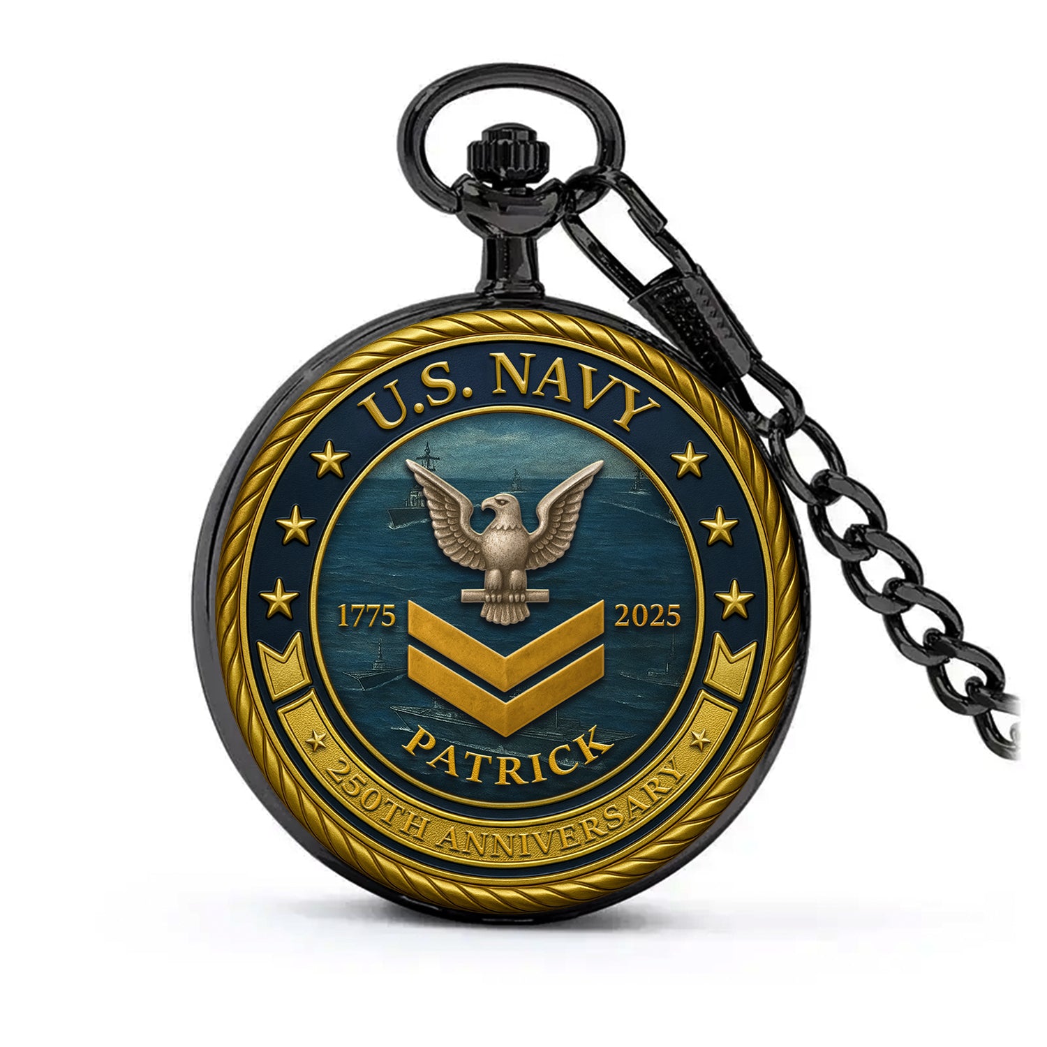 U.S. Navy 250th Anniversary Pocket Watch – Personalized Gift for Sailors & Veterans
