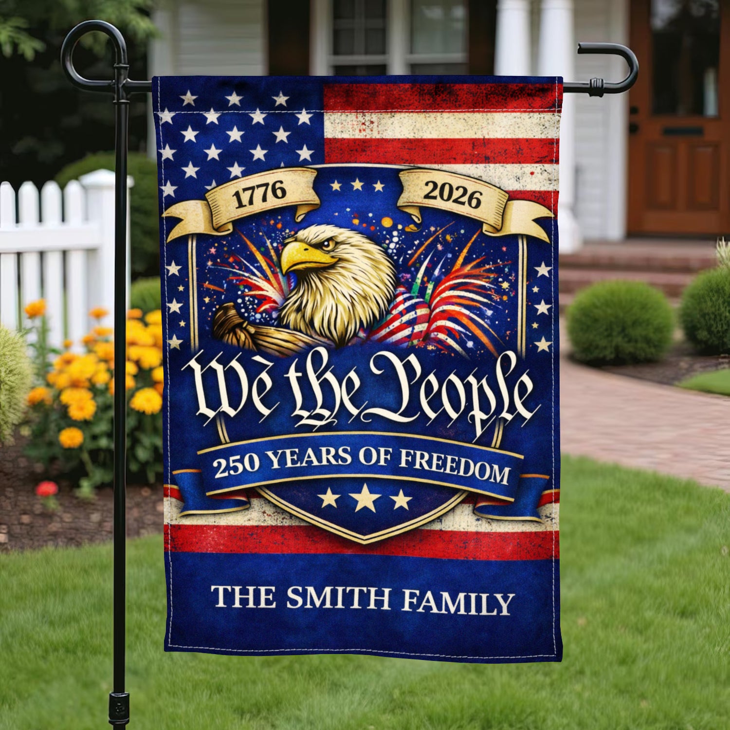 Personalized USA 250 Garden Flag We The People Eagle Fireworks