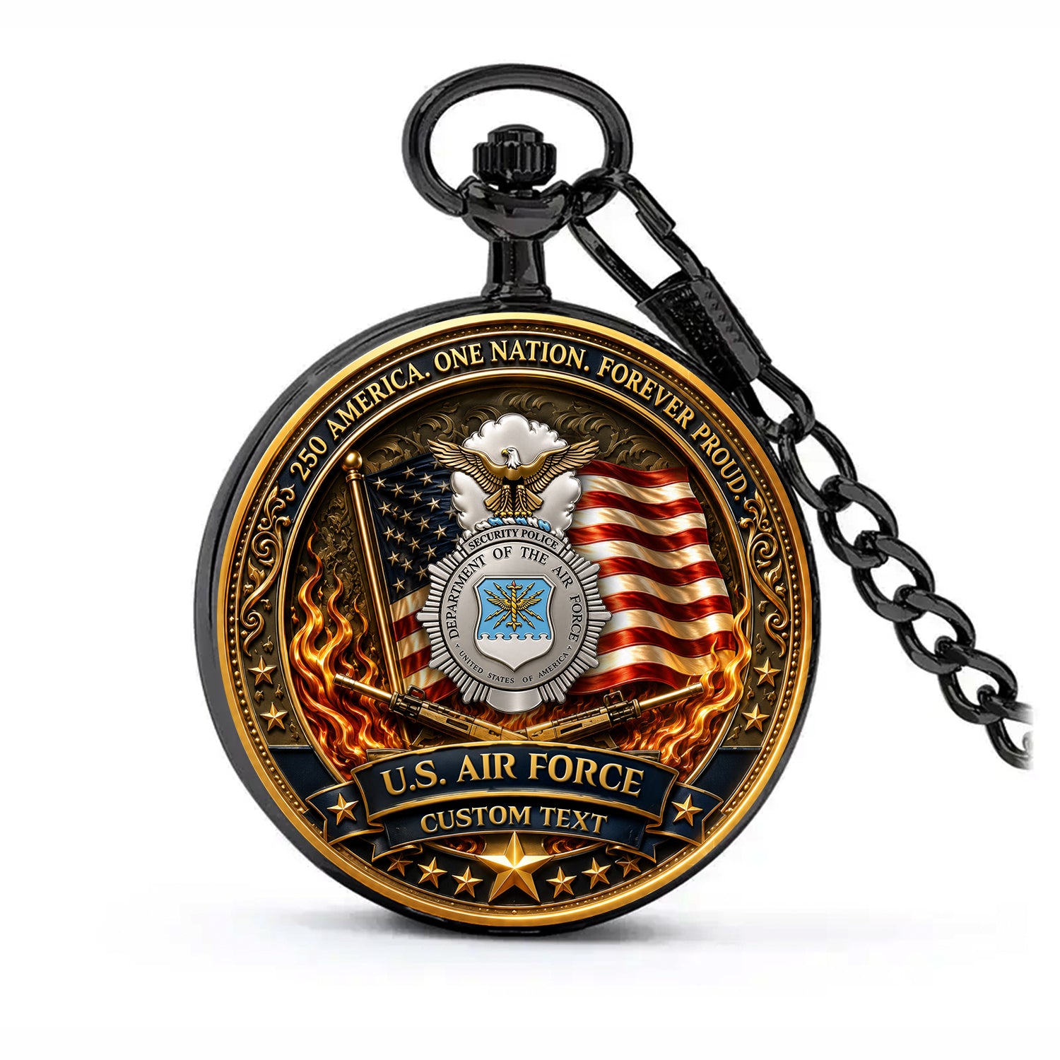US Air Force Pocket Watch Personalized Rank and Text Gift