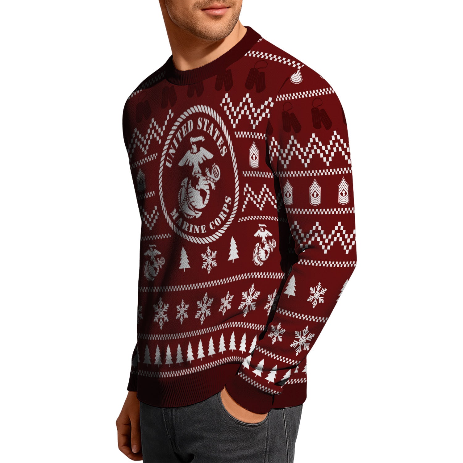 Custom Ranks USMC Ugly Christmas Sweater for Women Men TUST01