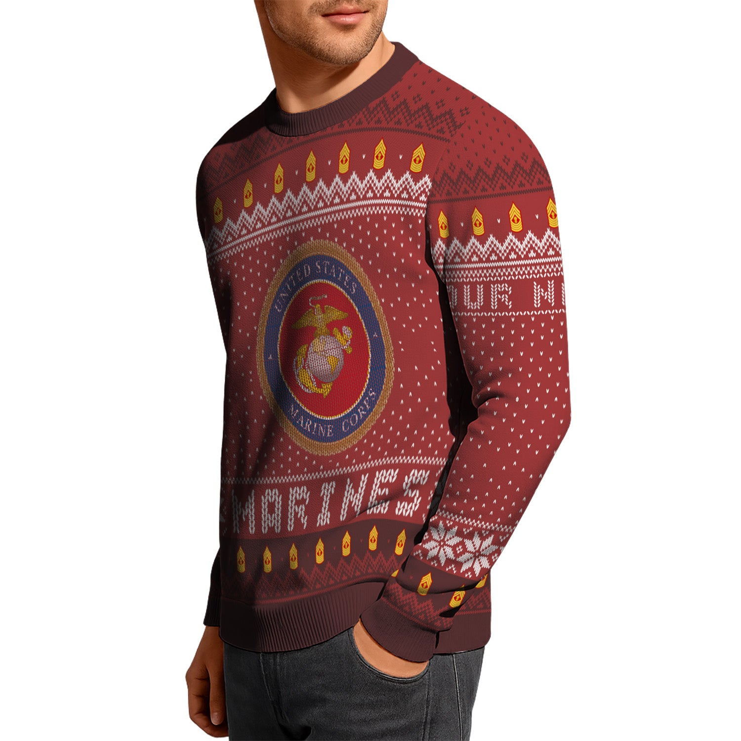 Custom Ranks And Text USMC Ugly Christmas Sweater for Women Men TUST04
