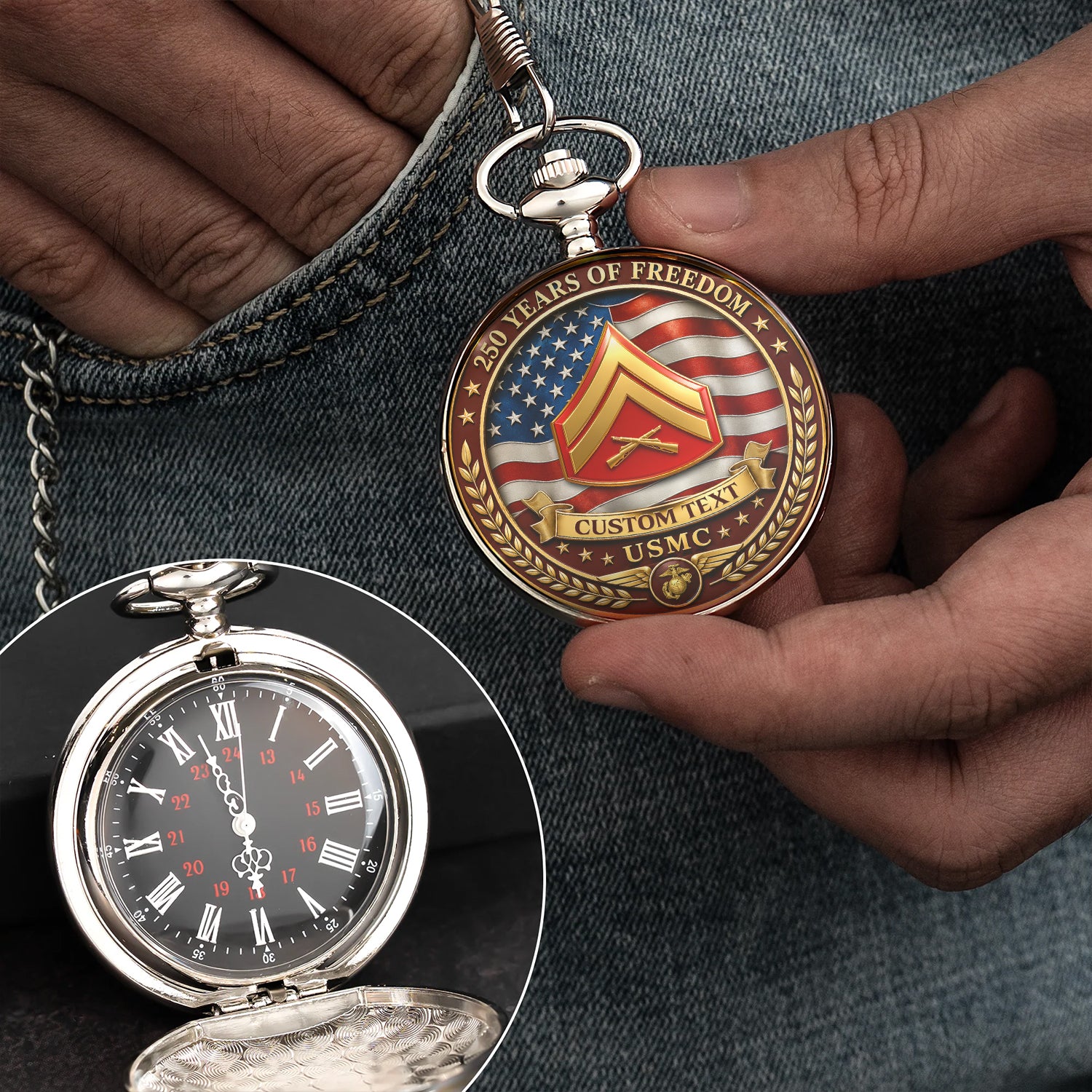 Marine Corps 250th Anniversary Personalized Pocket Watch Gift