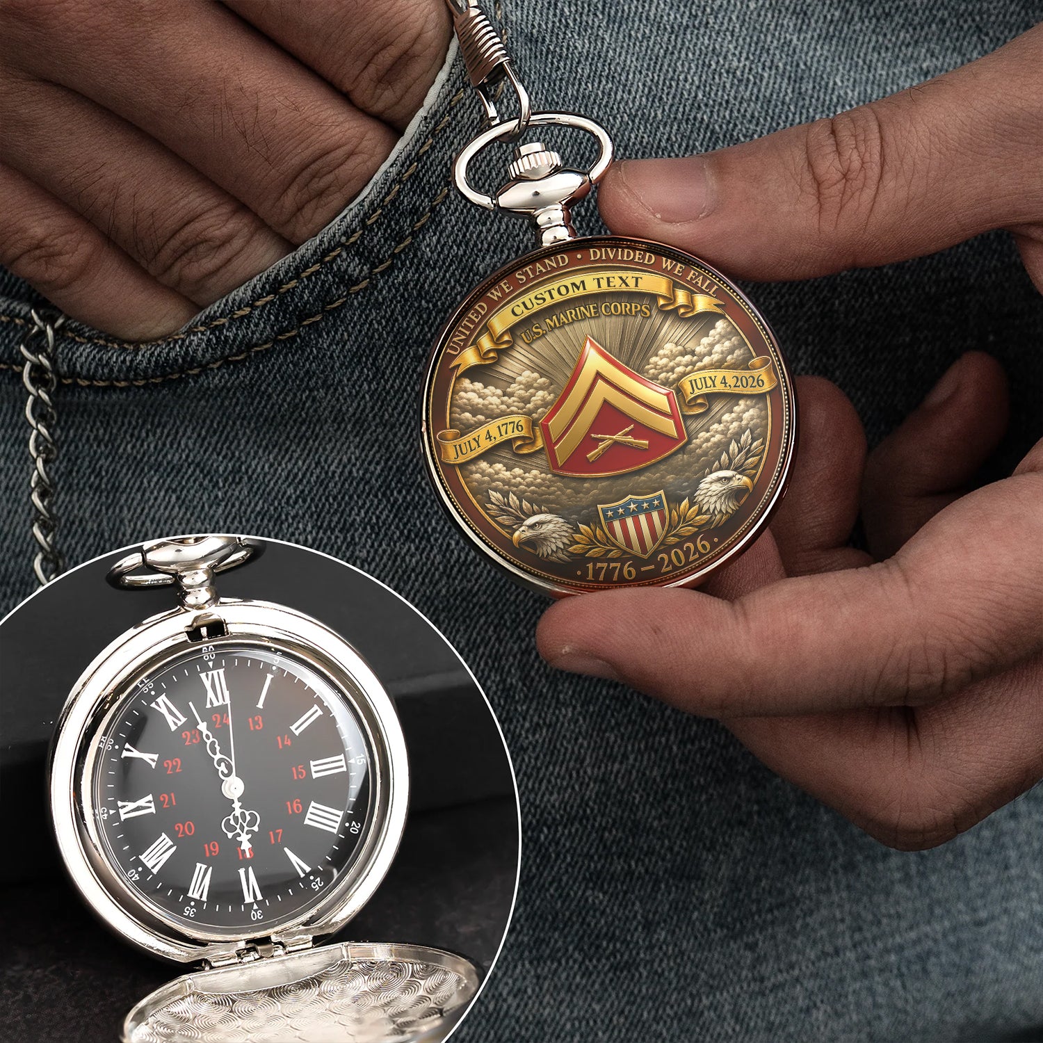 Personalized USMC Veteran Pocket Watch Custom Gift