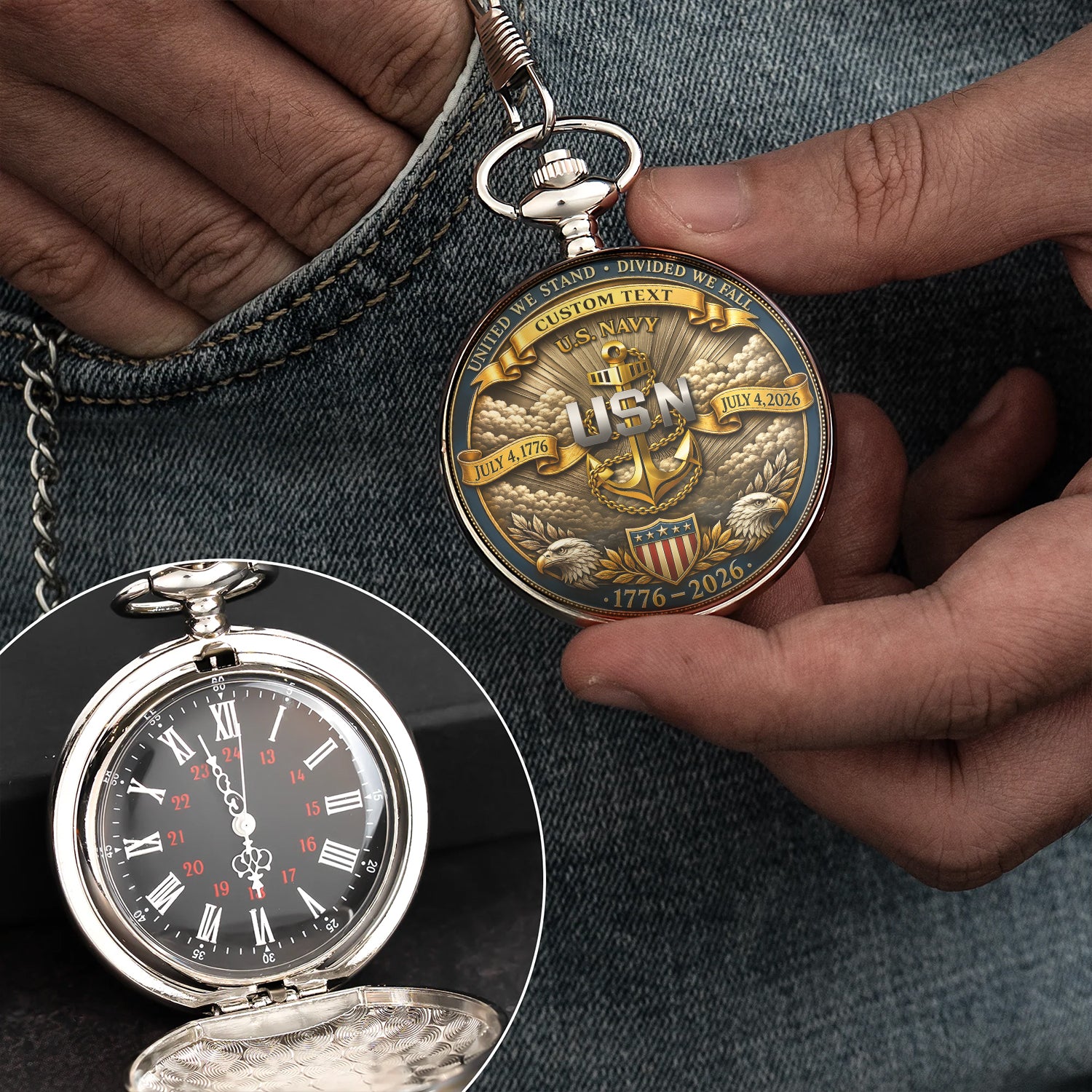 Custom Rank Name Navy Pocket Watch 250th Anniversary Gift