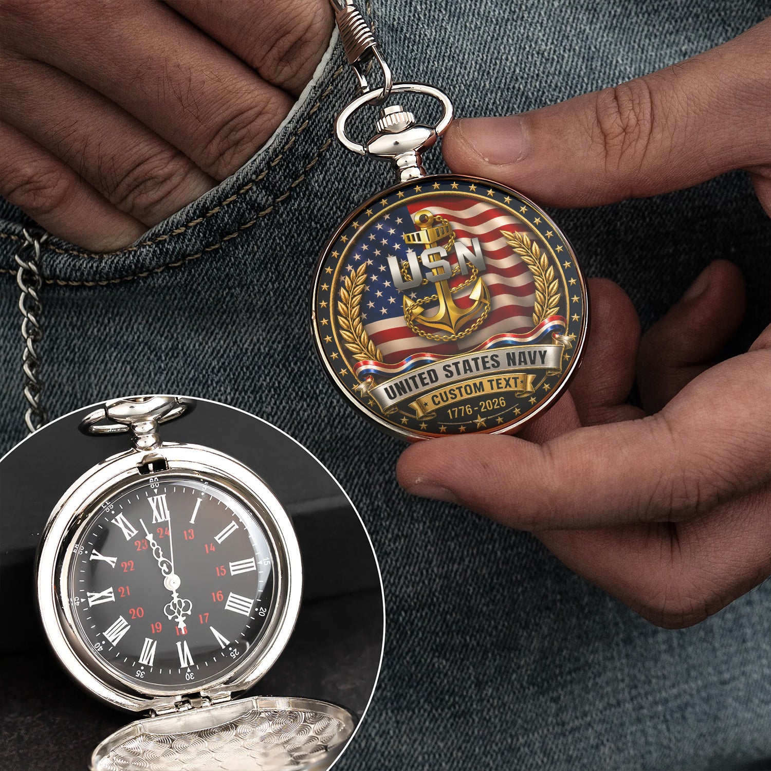 Personalized US Navy Anniversary Pocket Watch Military Keepsake