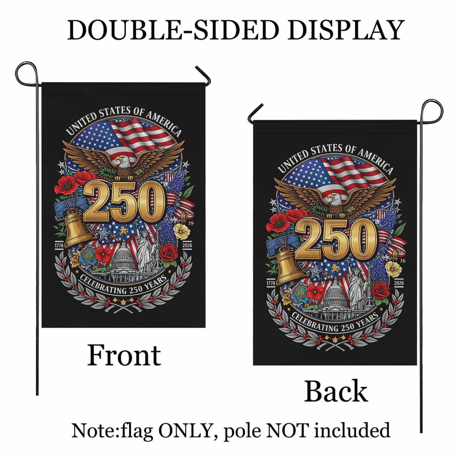 USA 250 Years Garden Flag Patriotic Eagle Liberty Bell Decor