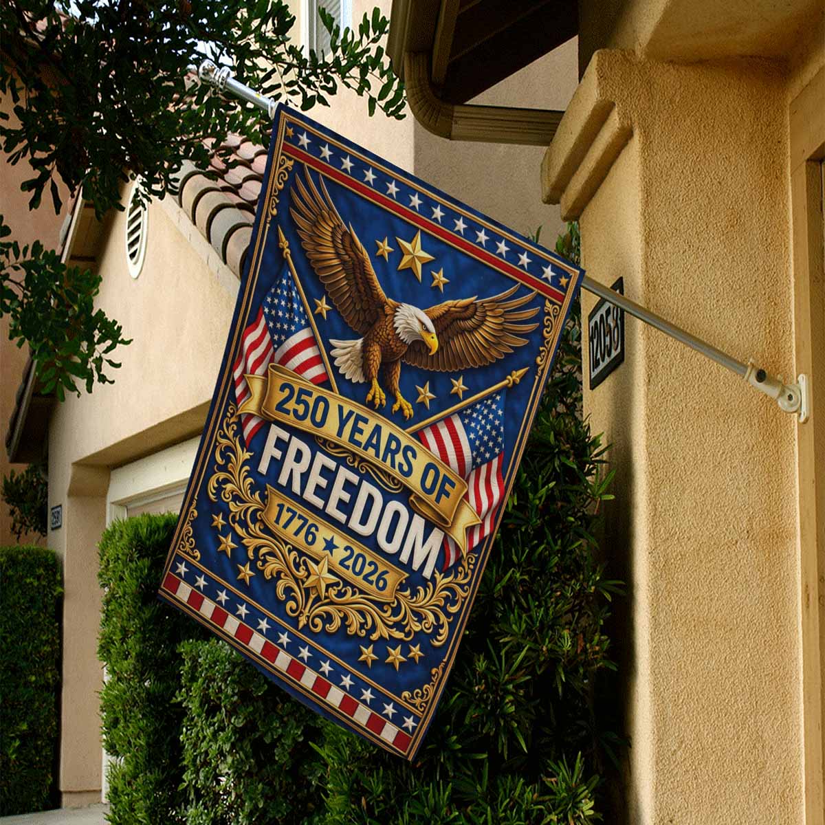 America 250 Patriotic Eagle House Flag 1776-2026 Independence Decor