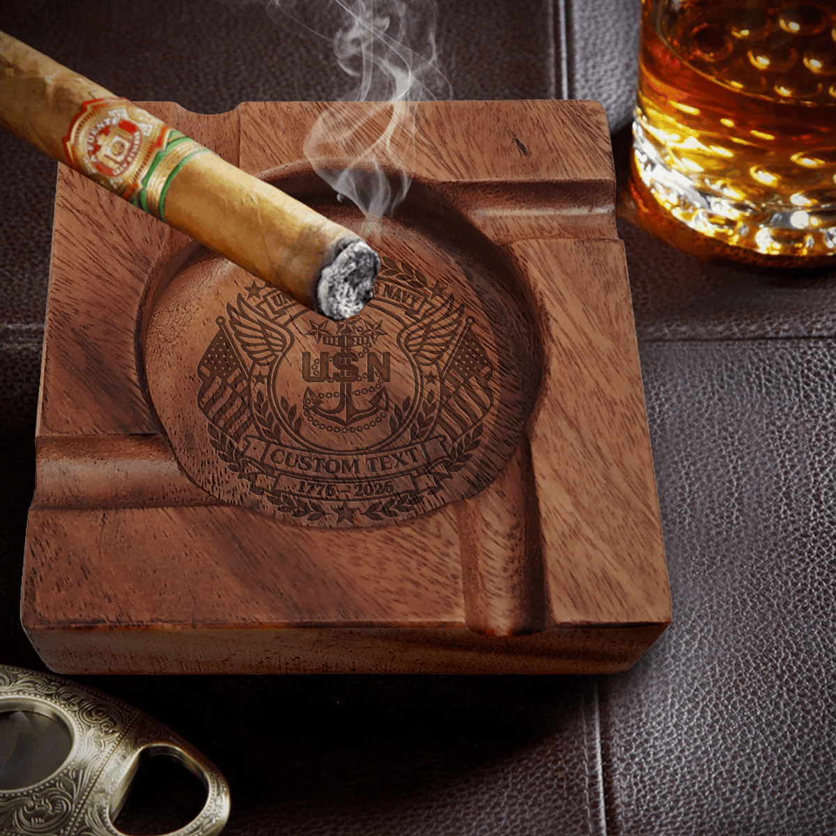 Custom US Navy Cigar Ashtray Personalized Military Rank and Text