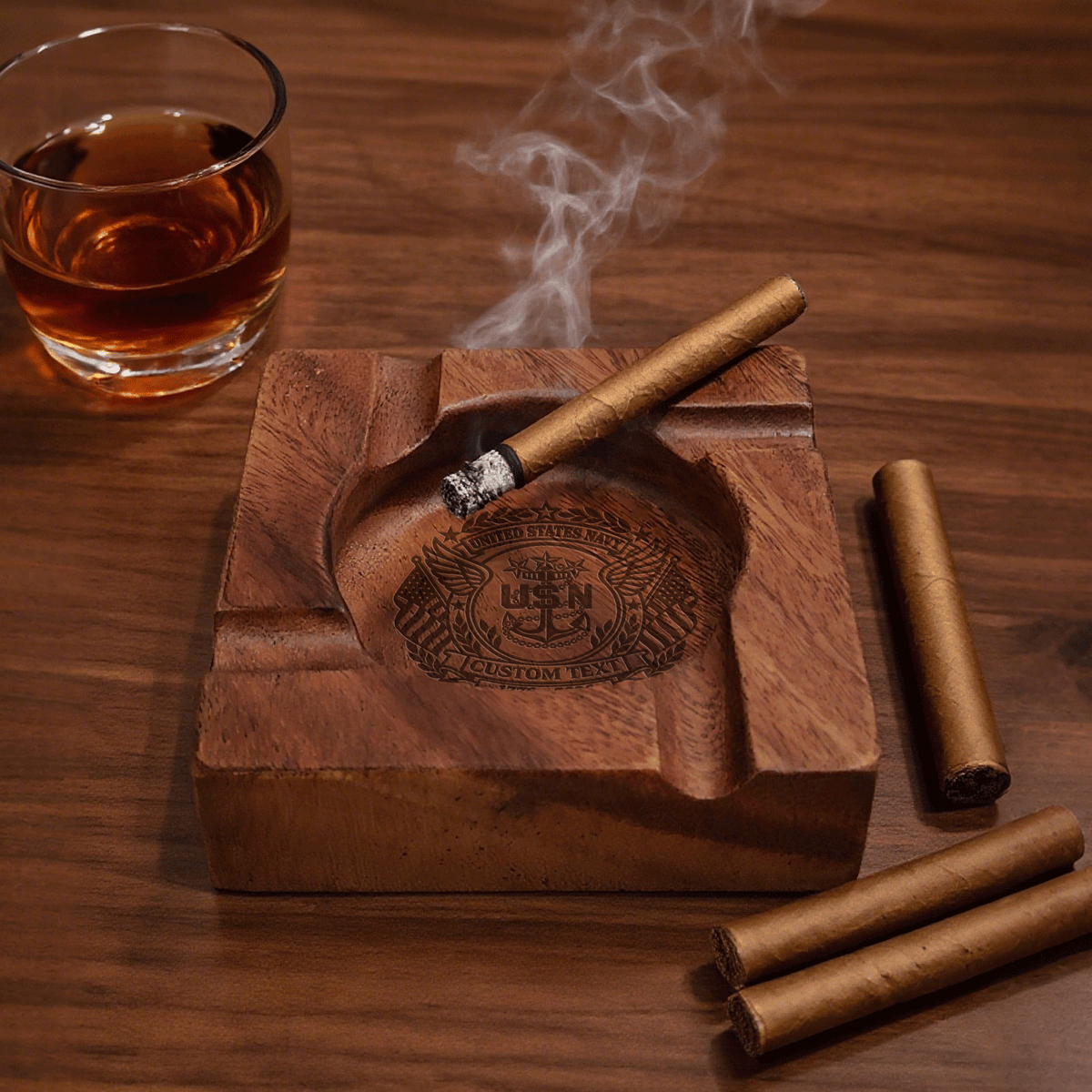 Custom US Navy Cigar Ashtray Personalized Military Rank and Text