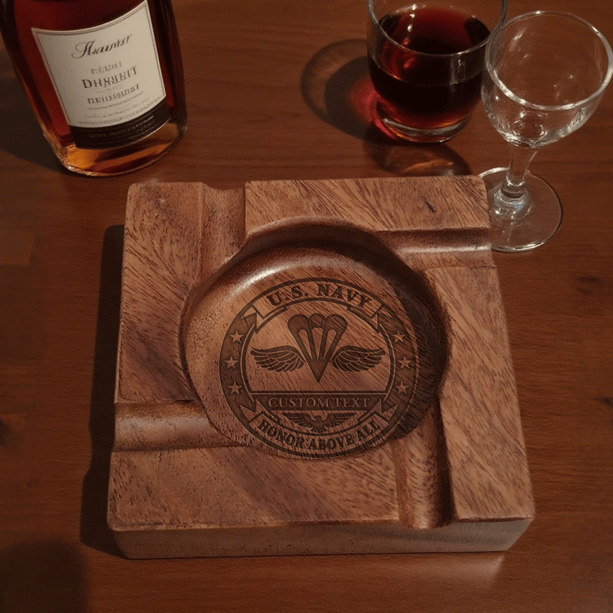 U.S. Navy Cigar Ashtray Custom Military Rank and Personalized Text
