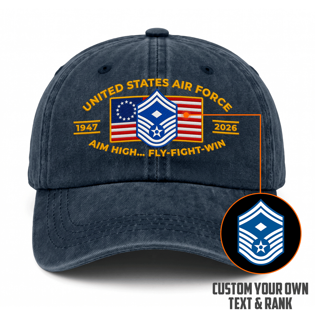 U.S. Air Force Embroidered Hat Custom Rank and Personalized Text