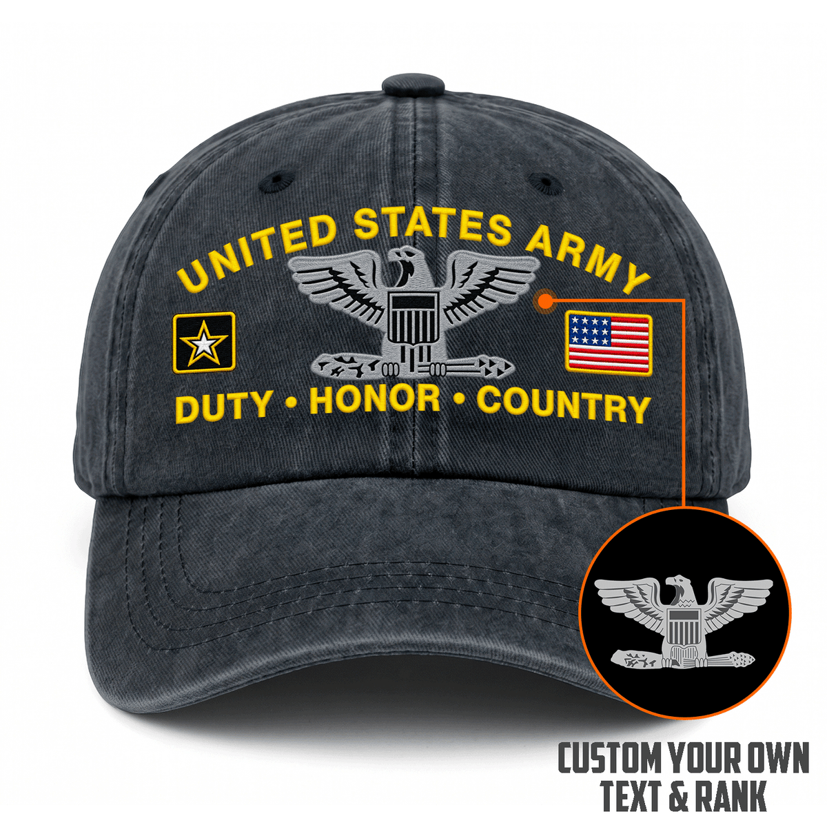 Personalized Army Veteran Embroidered Cap Custom Military Rank and Text