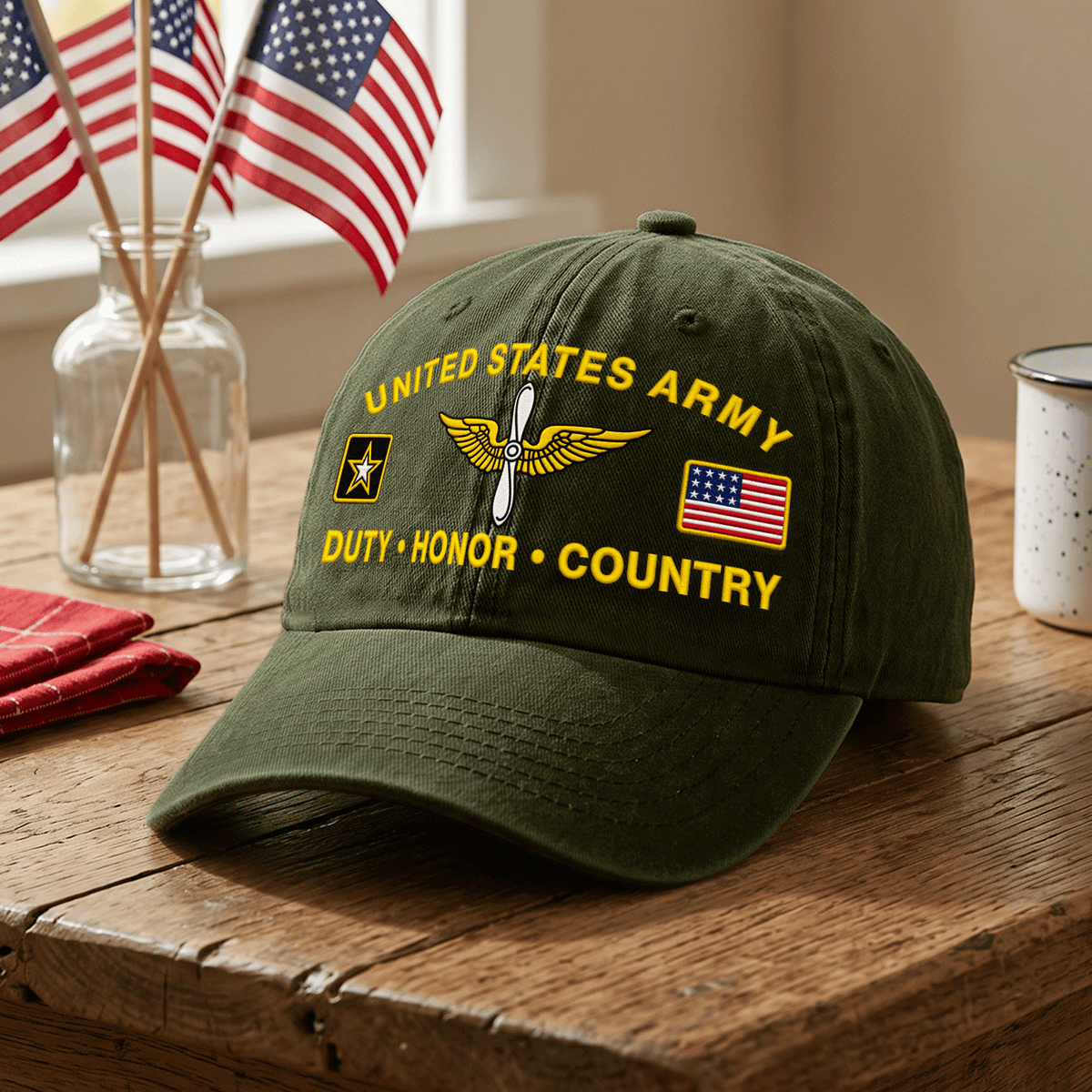 Personalized Army Veteran Embroidered Cap Custom Military Rank and Text