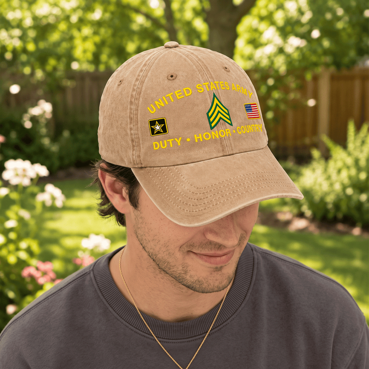 Personalized Army Veteran Embroidered Cap Custom Military Rank and Text