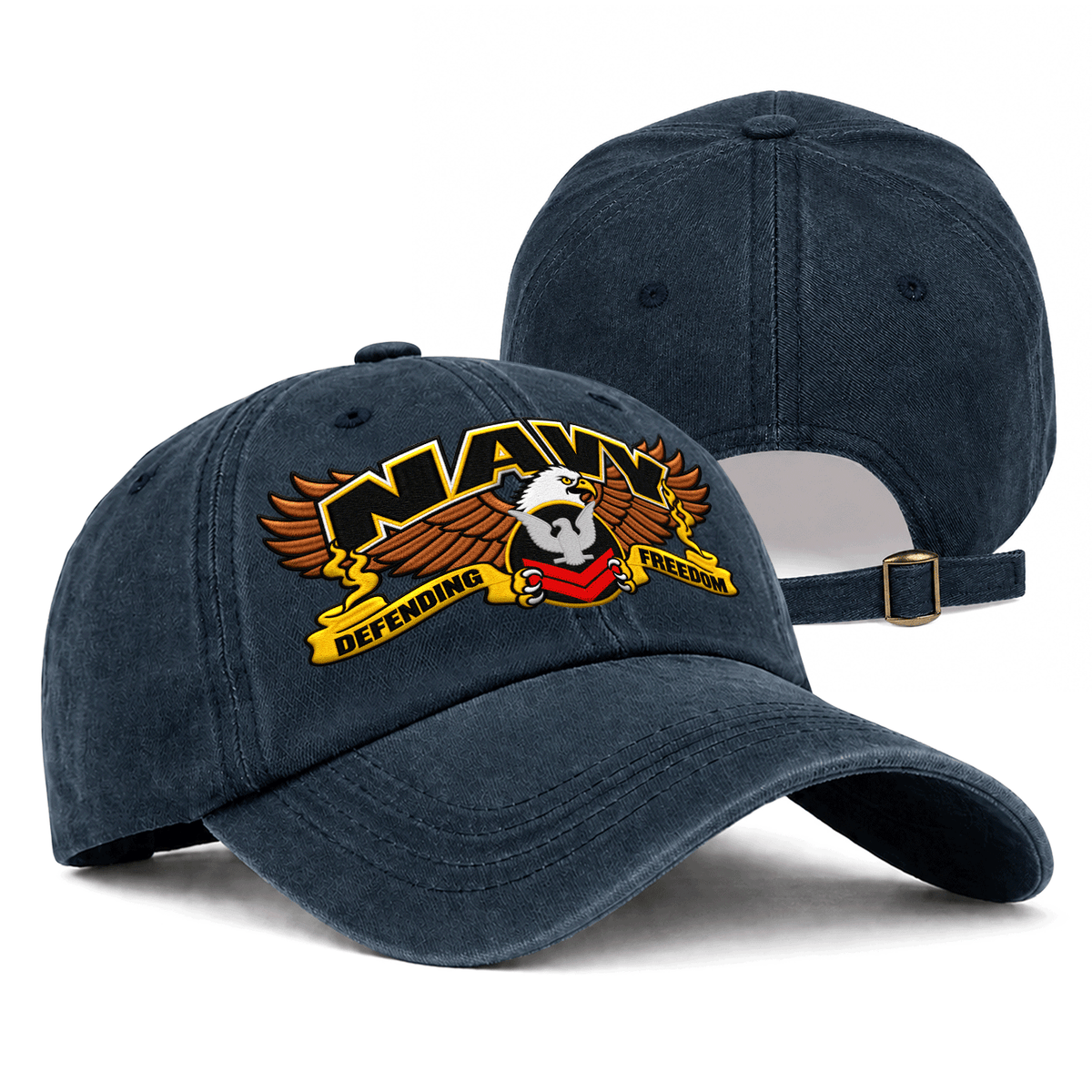 Custom Navy Veteran Washed Cap Personalized Military Rank and Text