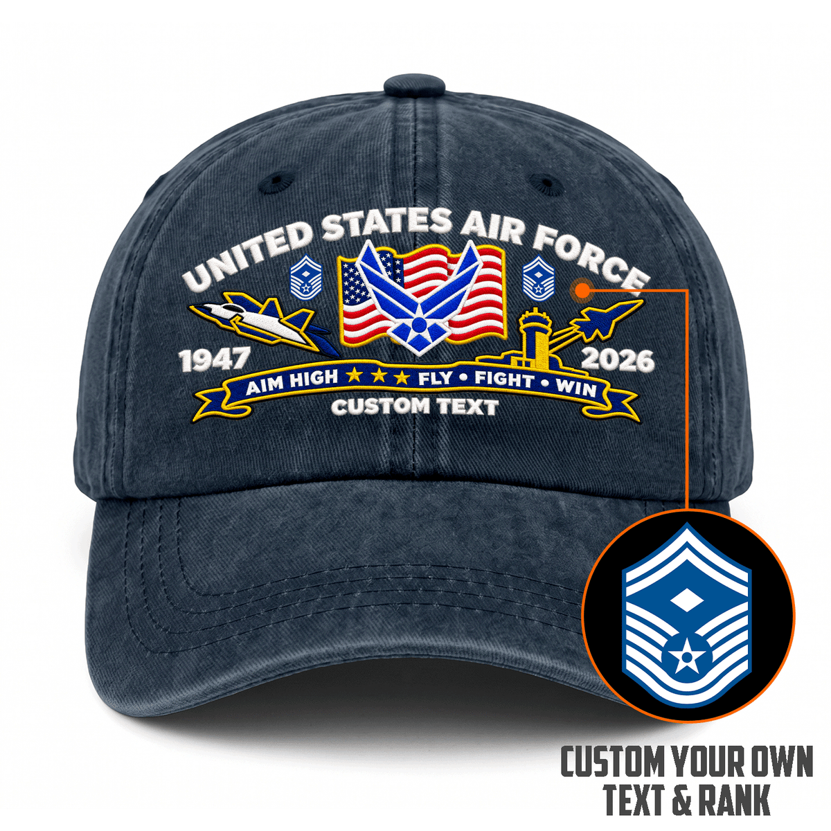 Personalized U.S. Air Force Cotton Cap Custom Rank and Text