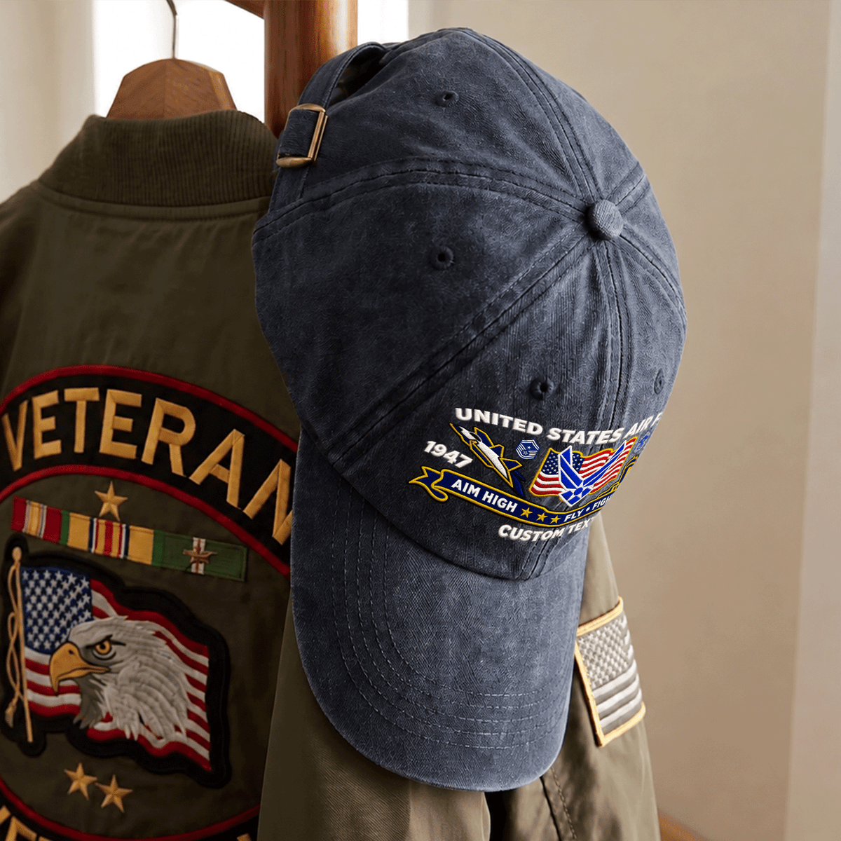 Personalized U.S. Air Force Cotton Cap Custom Rank and Text