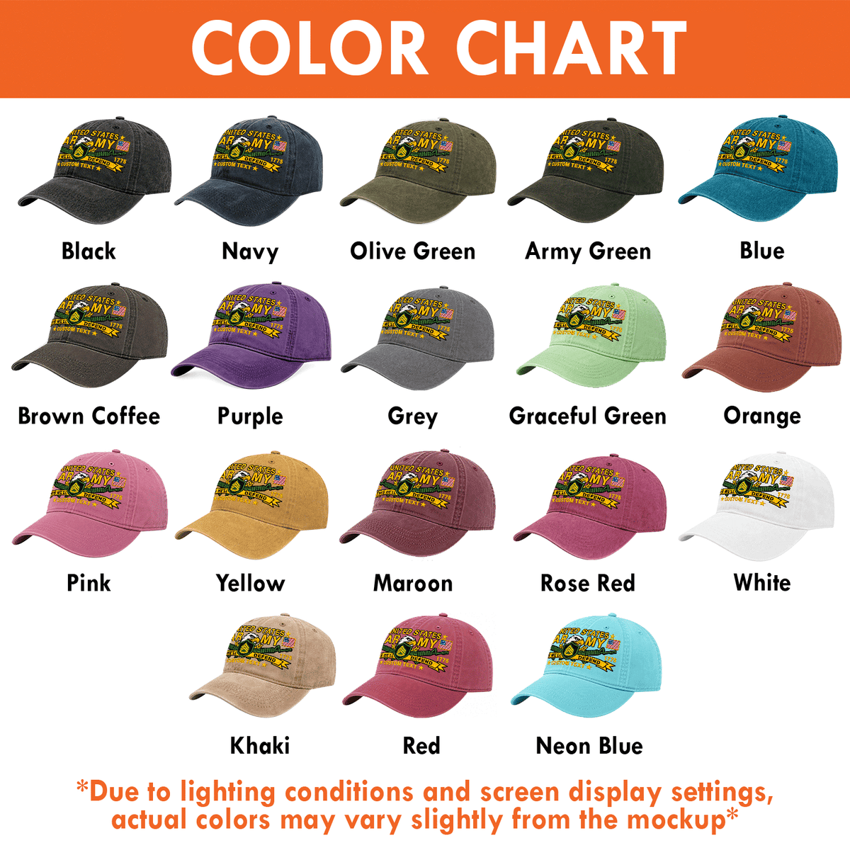 Personalized Army Military Washed Cap Custom Rank and Text