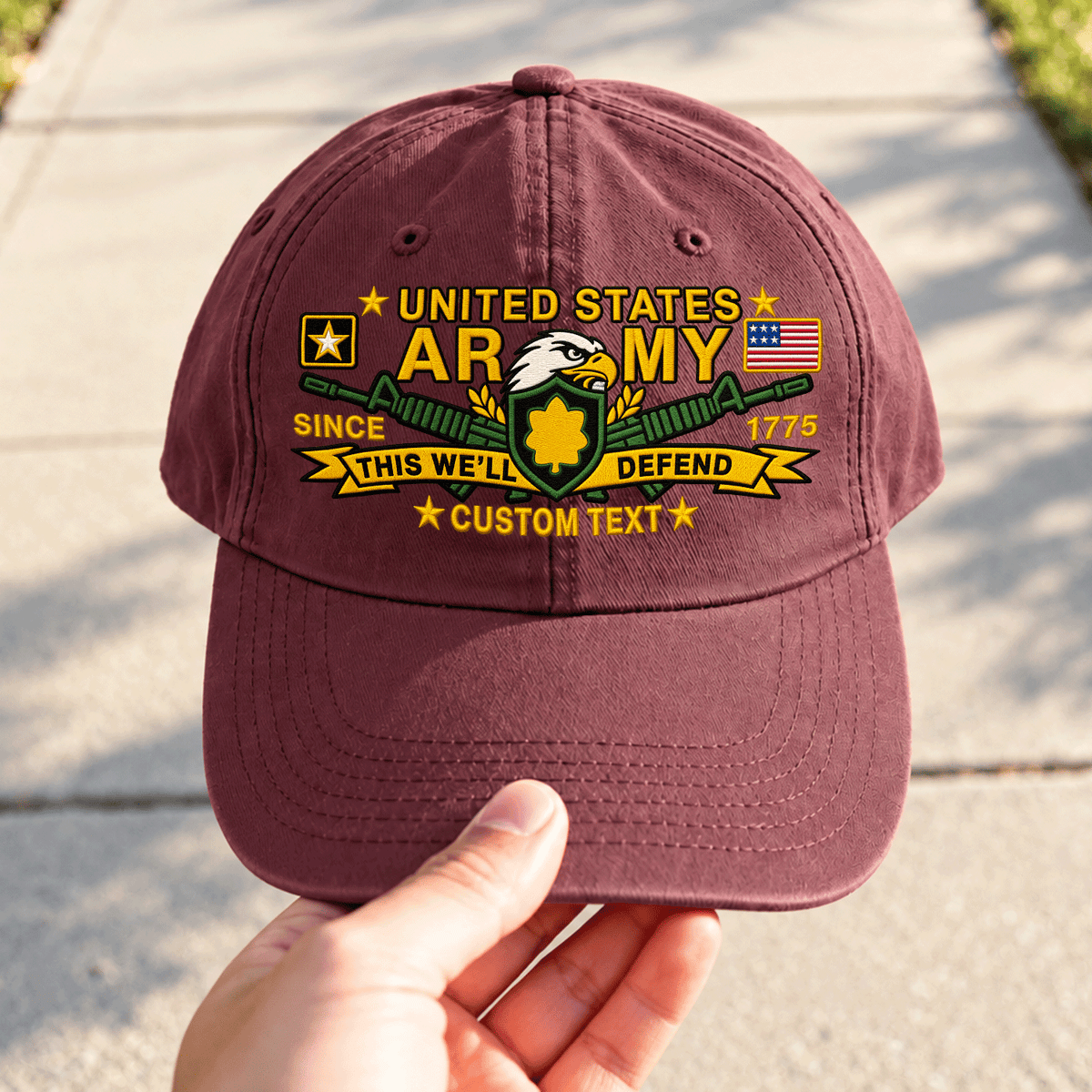 Personalized Army Military Washed Cap Custom Rank and Text