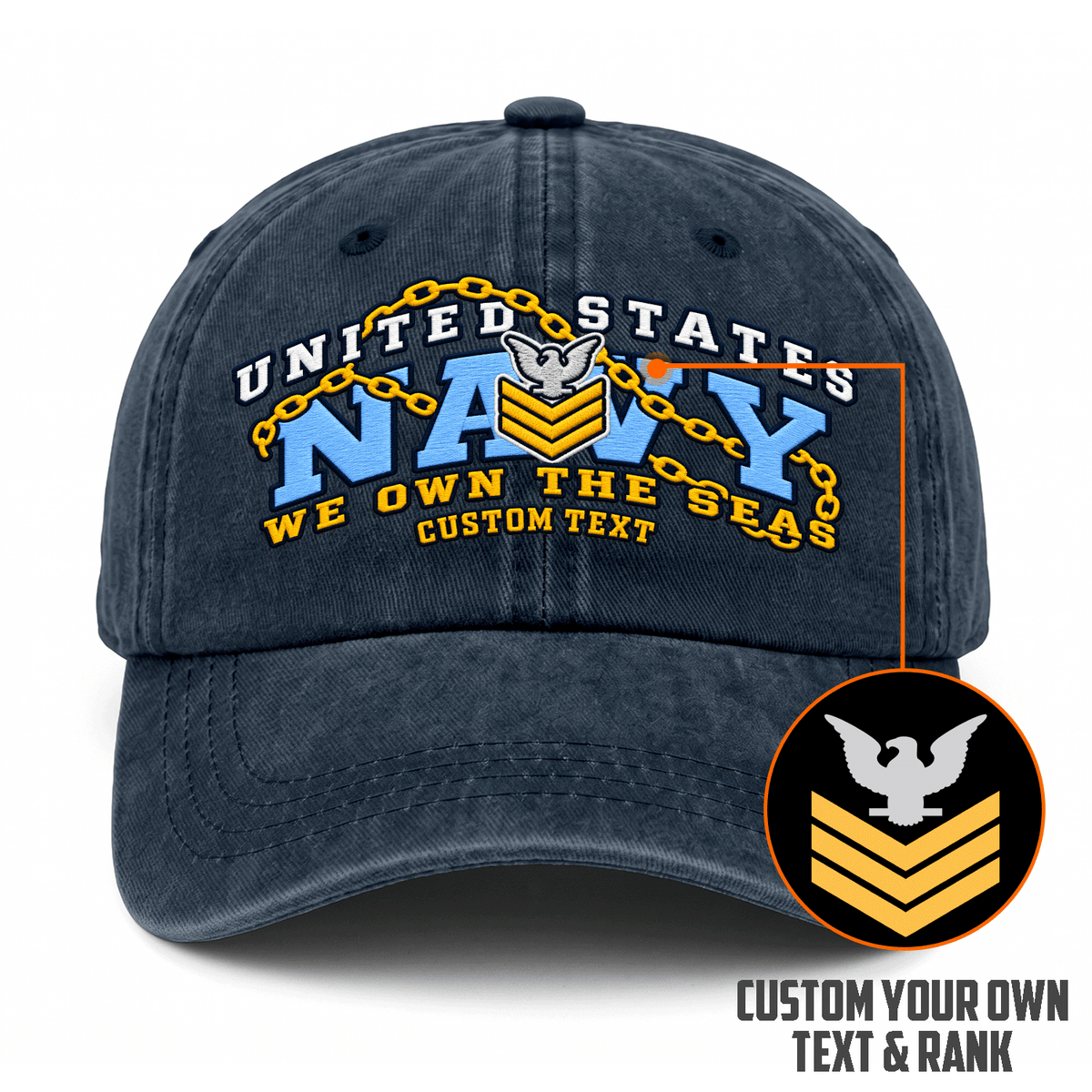 U.S. Navy Washed Cap Personalized Rank Text Military Gift