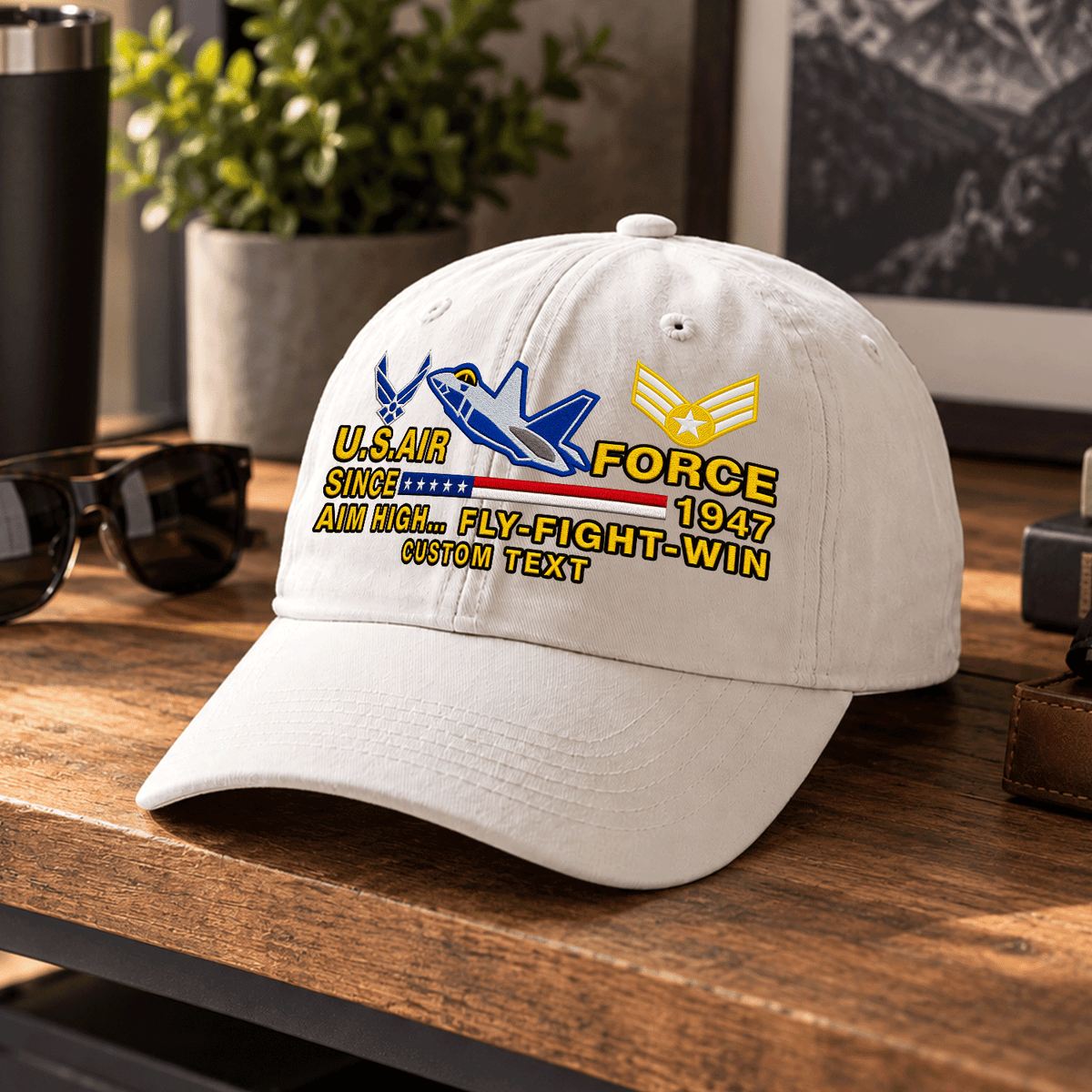 U.S. Air Force Washed Cap Personalized Rank Text Military Gift