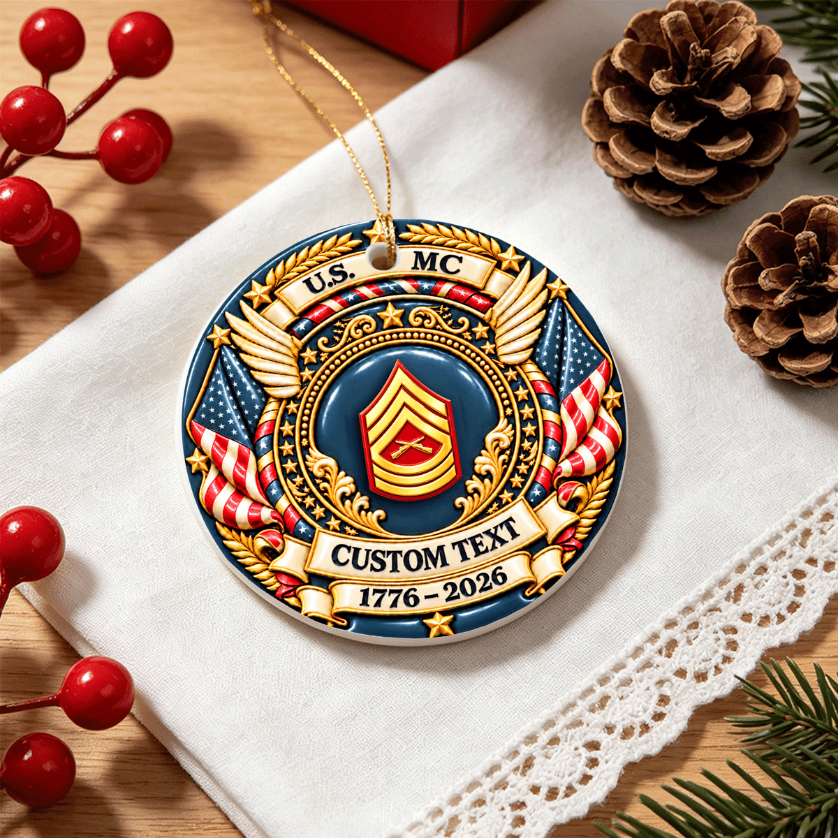 U.S. Air Force 3D Relief Ornament Custom Military Rank and Custom Text