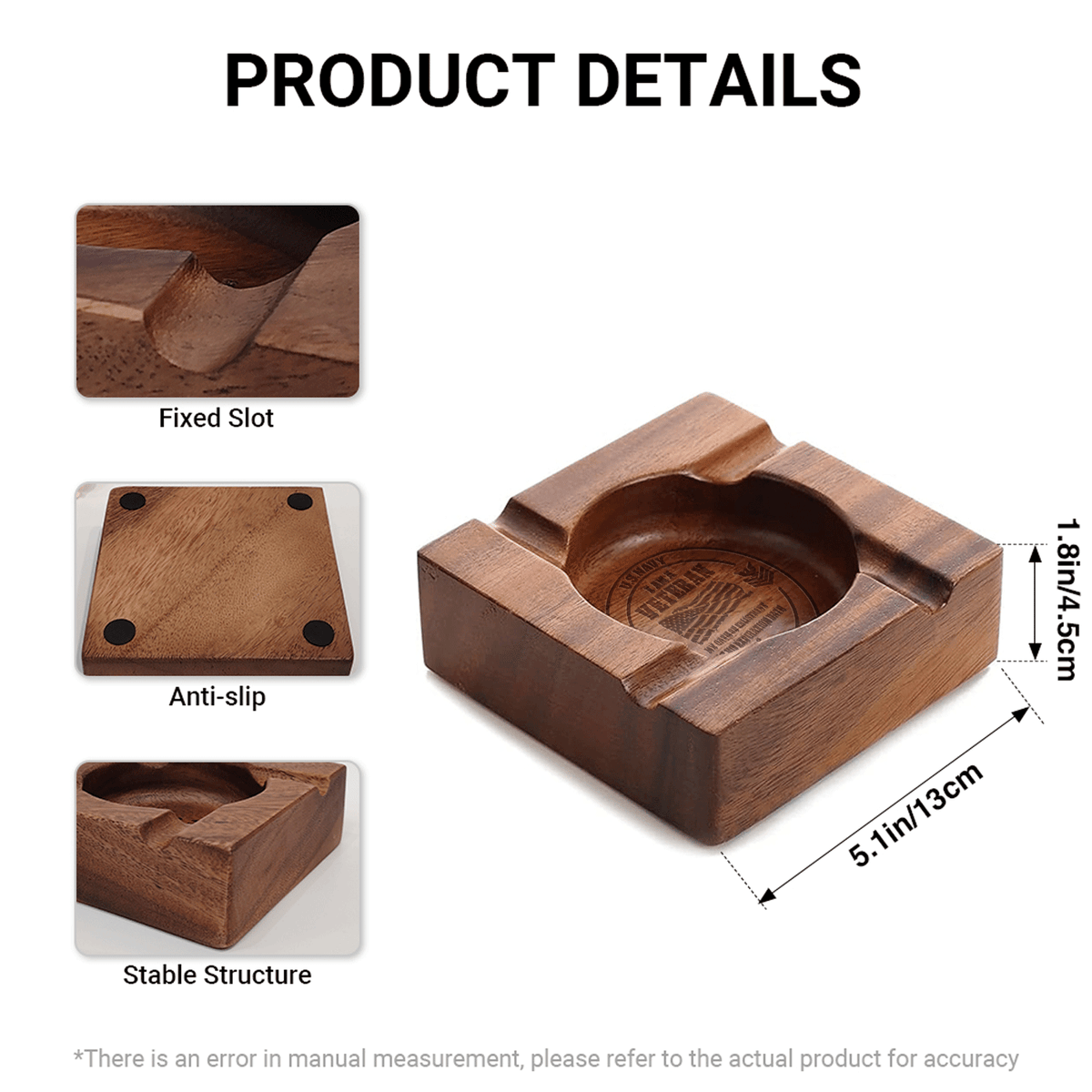 U.S. Navy Personalized Walnut Ashtray Custom Military Rank and Text