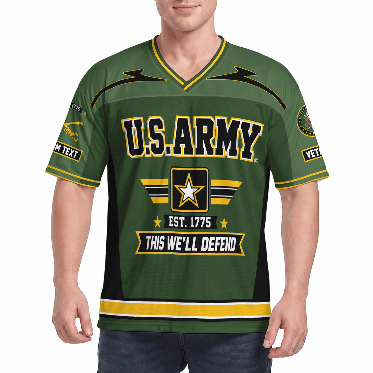 U.S. Army Veteran Jersey Personalized Military Rank and Custom Text