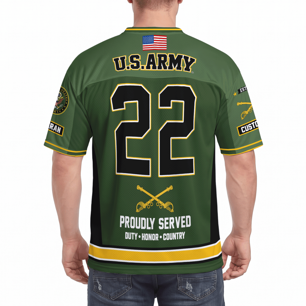 U.S. Army Veteran Jersey Personalized Military Rank and Custom Text
