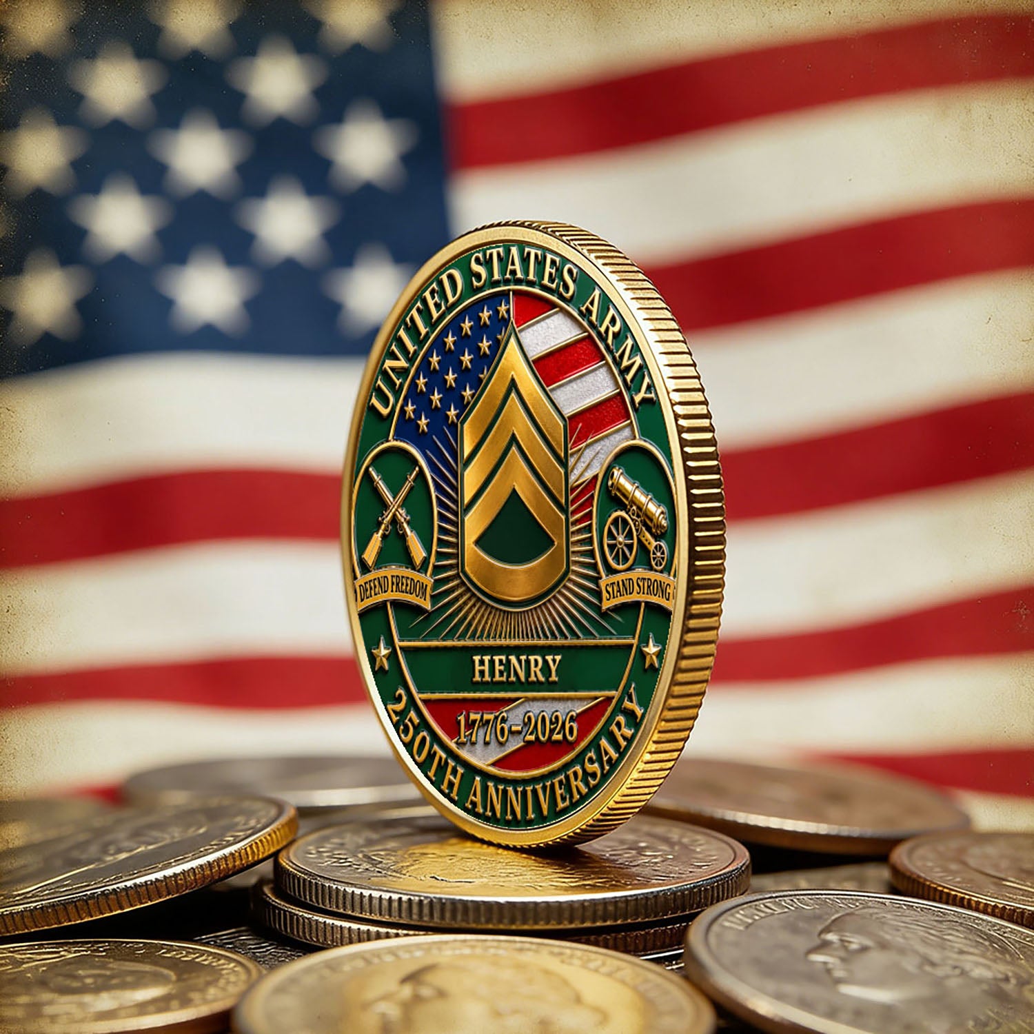 Personalized U.S. Army 250th Anniversary Challenge Coin