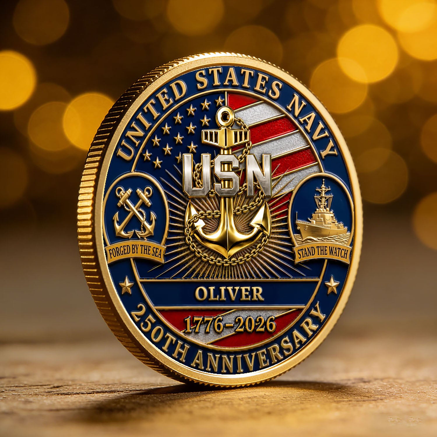 Personalized U.S. Navy 250th Anniversary Challenge Coin