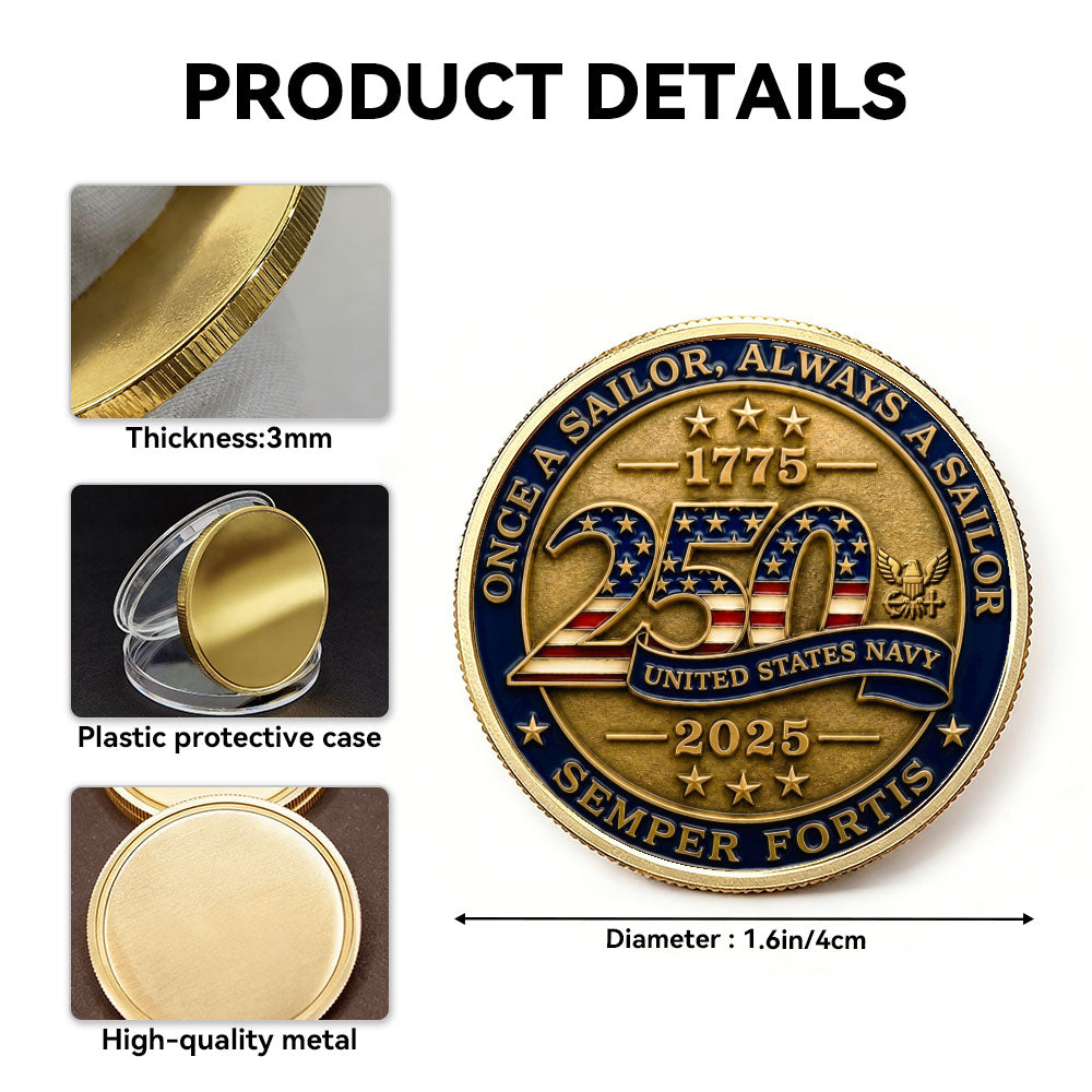 Personalized U.S. Navy 250th Anniversary Rank Challenge Coin
