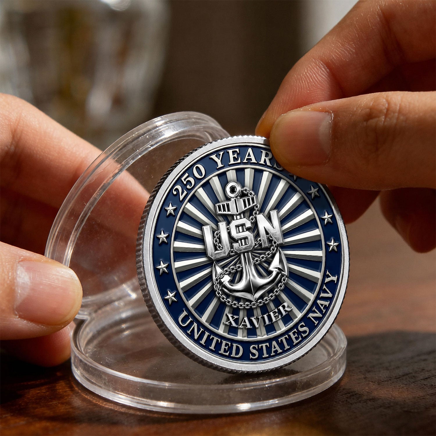 America 250 Custom Navy Rank & Name Personalized 3D Challenge Coin