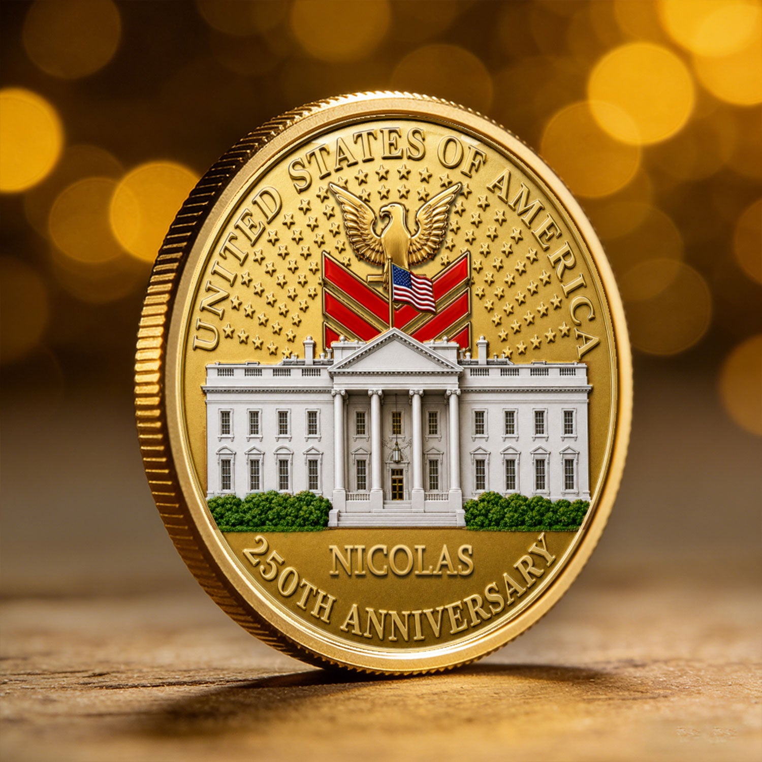 USA 250th Anniversary Custom Rank Name 3D Challenge Coin Gift
