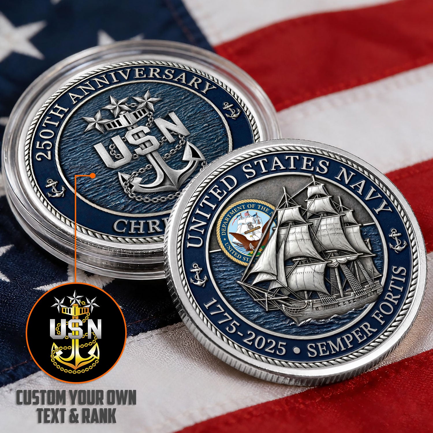 US Navy Custom Rank 3D Challenge Coin Veteran Gift