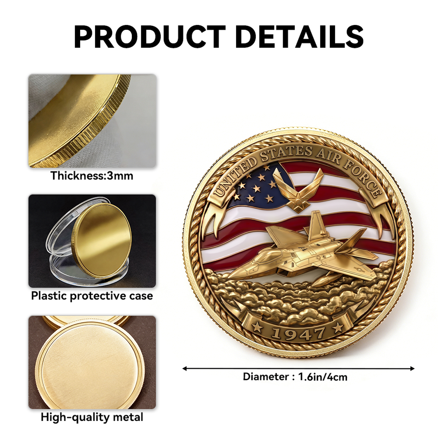 Personalized USAF Achievement Rank 3D Challenge Coin