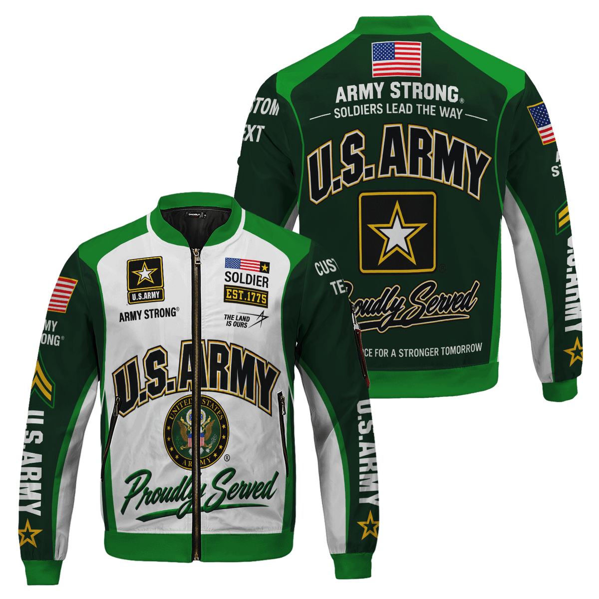 U.S. Army Veteran Jacket Personalized Rank Name All-Over Print Bomber