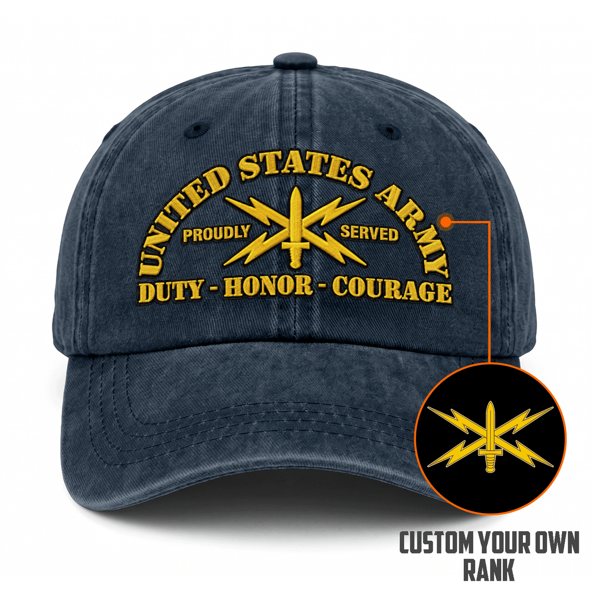 U.S. Army Embroidered Hat Custom Rank and Personalized Text