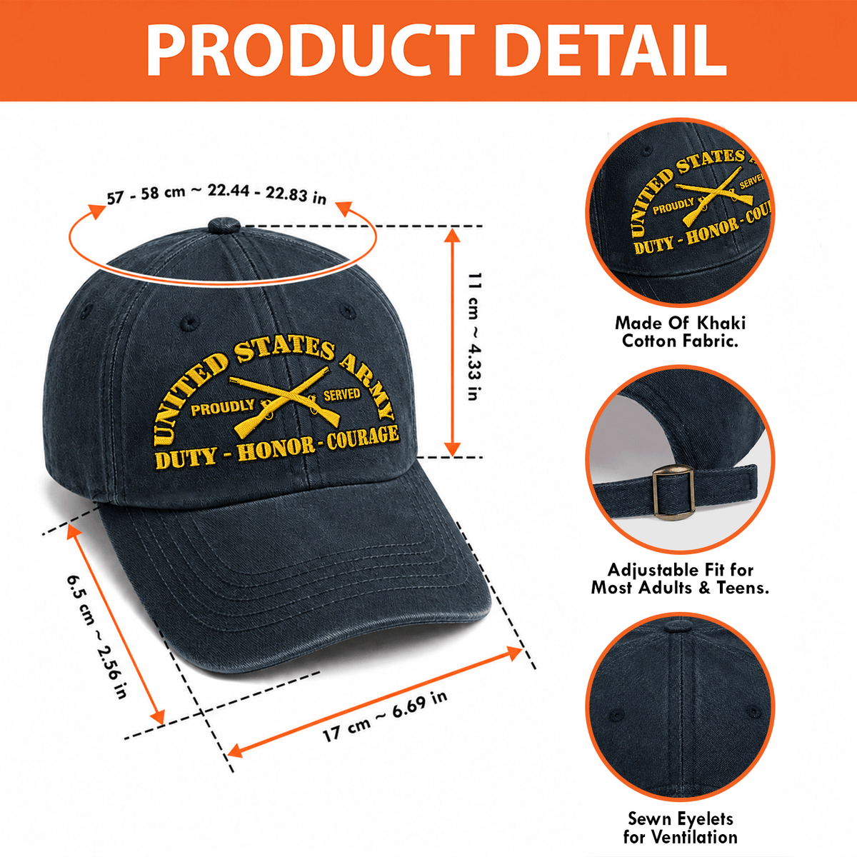 U.S. Army Embroidered Hat Custom Rank and Personalized Text