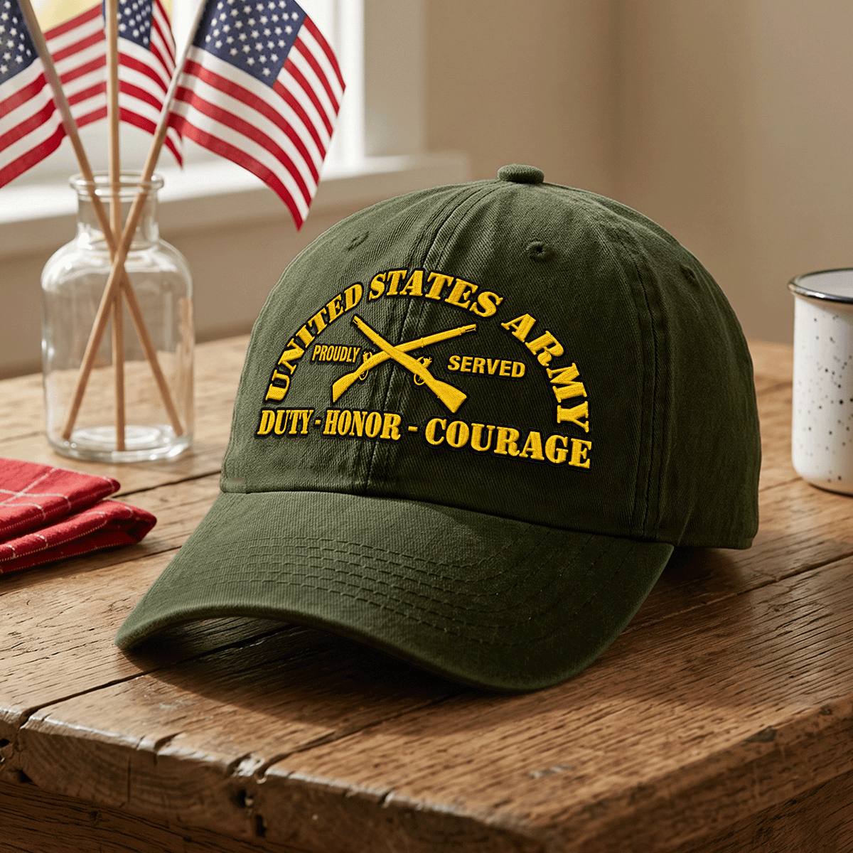 U.S. Army Embroidered Hat Custom Rank and Personalized Text