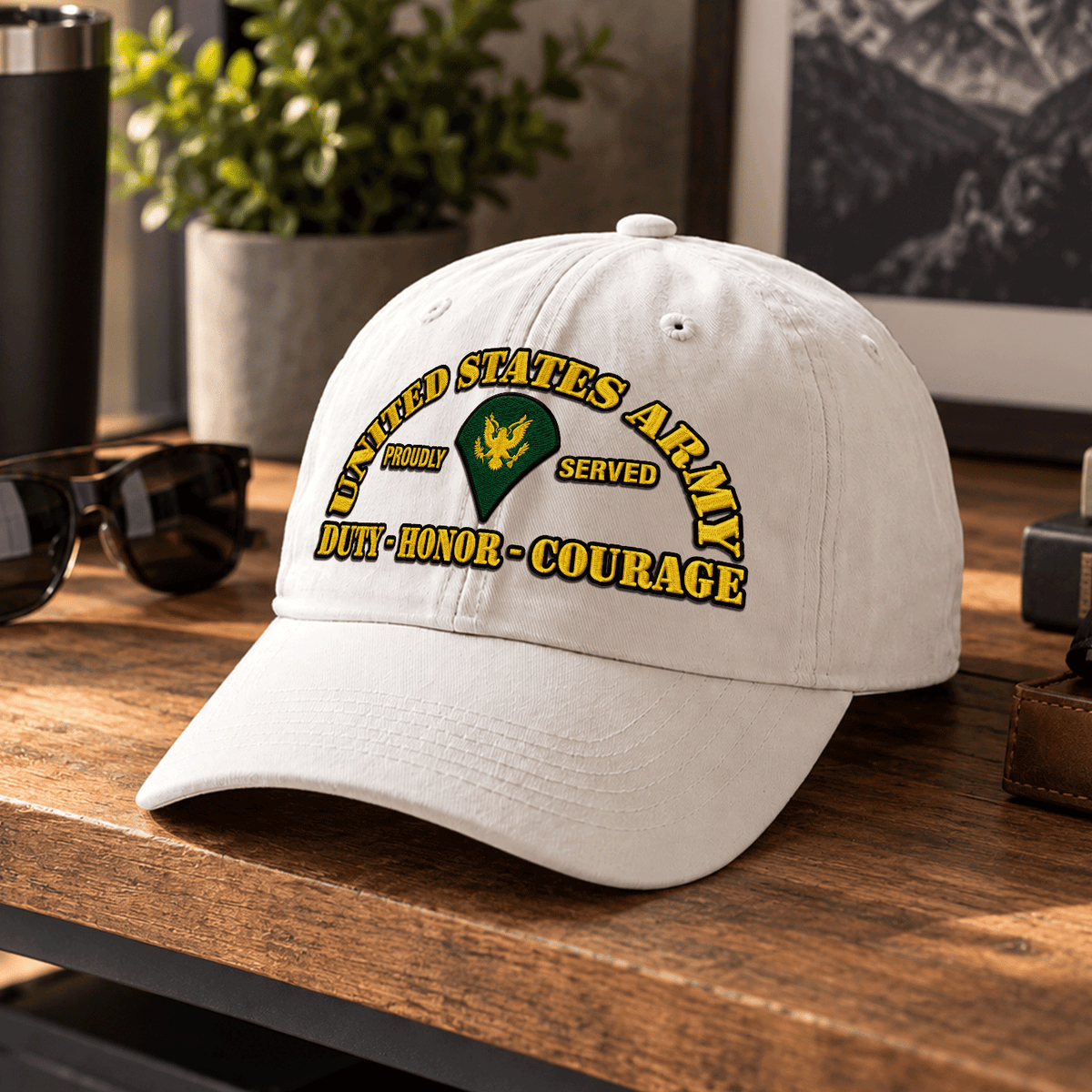 U.S. Army Embroidered Hat Custom Rank and Personalized Text