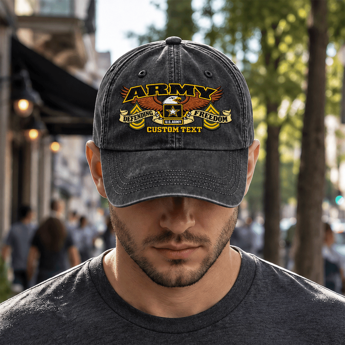 Custom Army Veteran Washed Cap Personalized Military Rank and Text