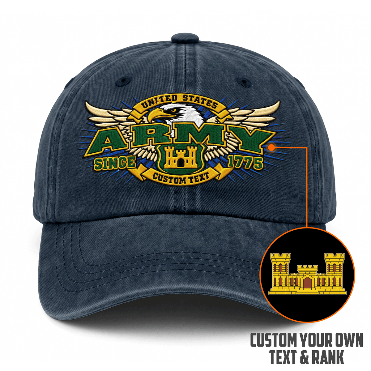 Personalized U.S. Army Cotton Cap Custom Rank and Text