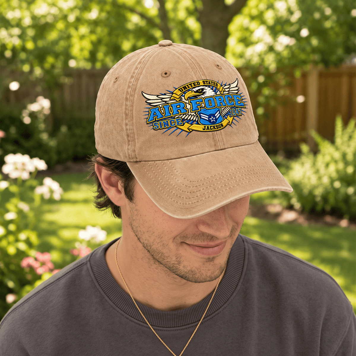 Custom Air Force Embroidered Cap Personalized Rank and Custom Text