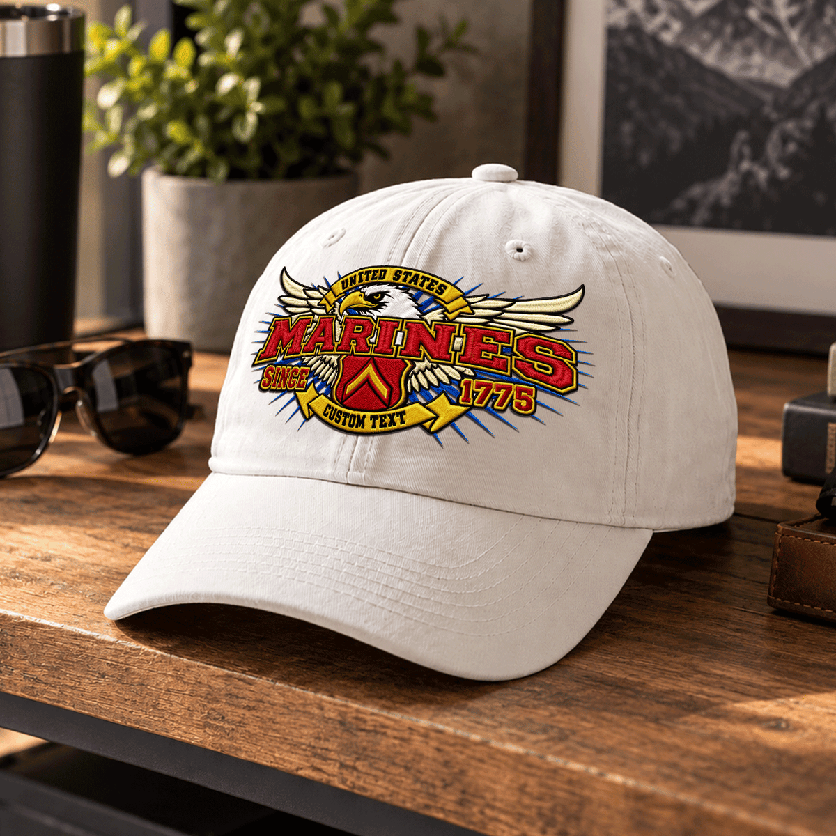 U.S. Marine Corps Washed Cap Personalized Rank Text Military Gift