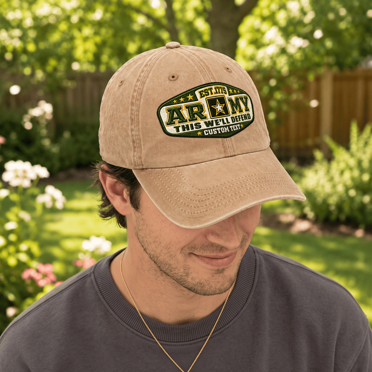 Custom Army Embroidered Cap Personalized Rank and Custom Text