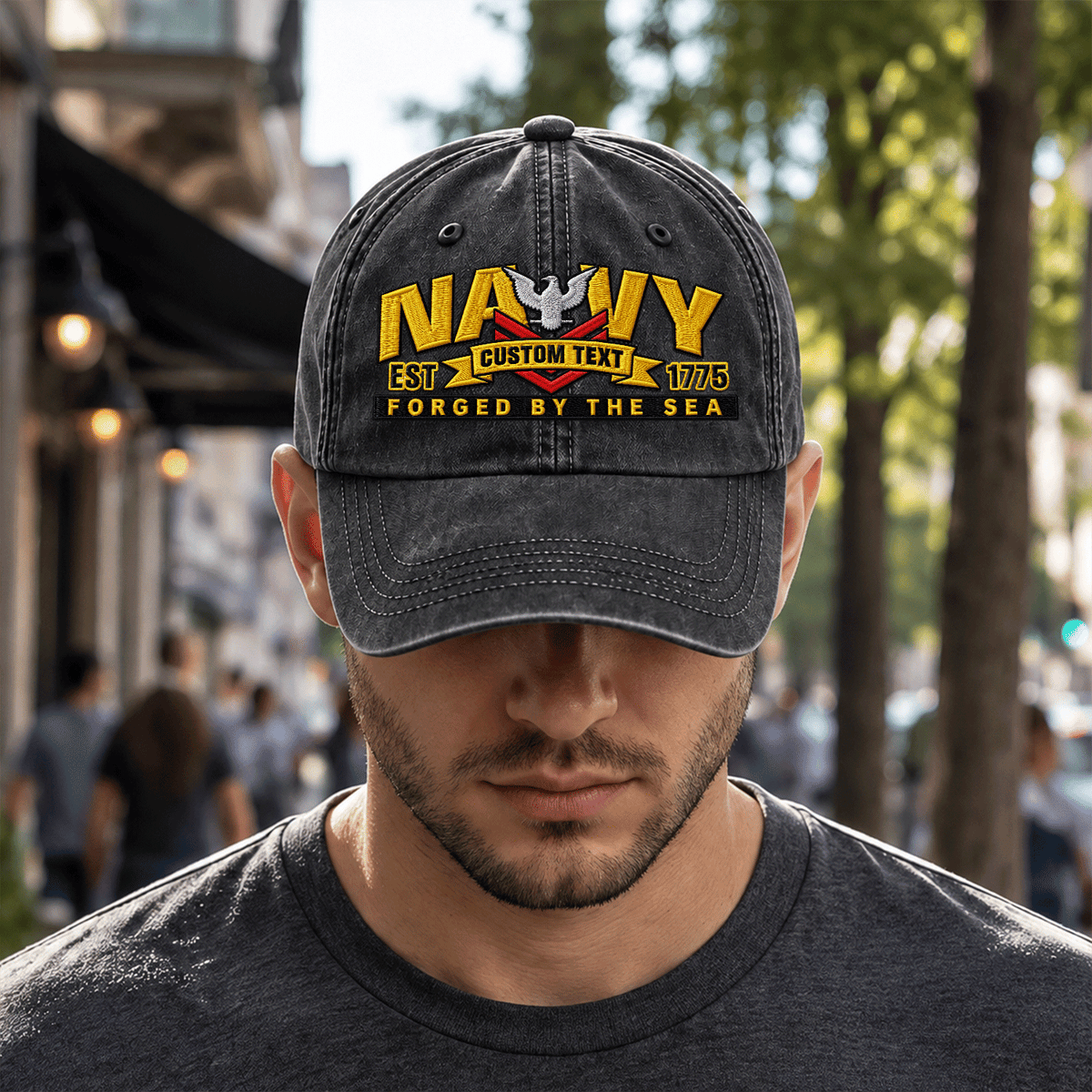 U.S. Navy Embroidered Cap Custom Rank Text Veteran Gift