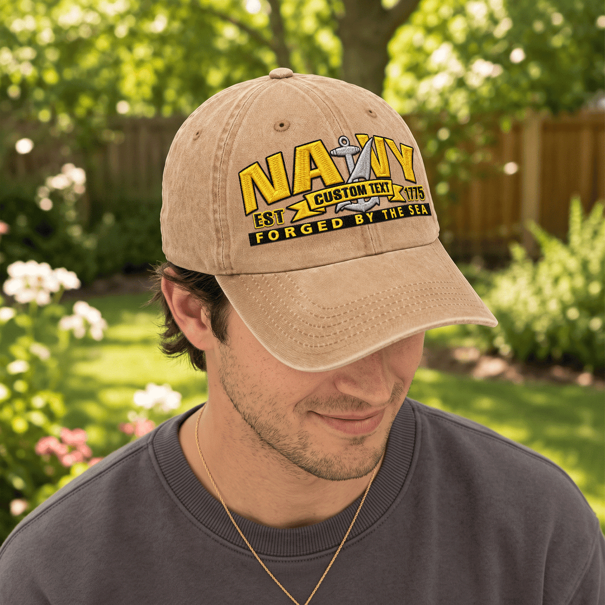 U.S. Navy Embroidered Cap Custom Rank Text Veteran Gift